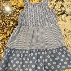 okie dokie Blue and White Tiered Sundress for Girls